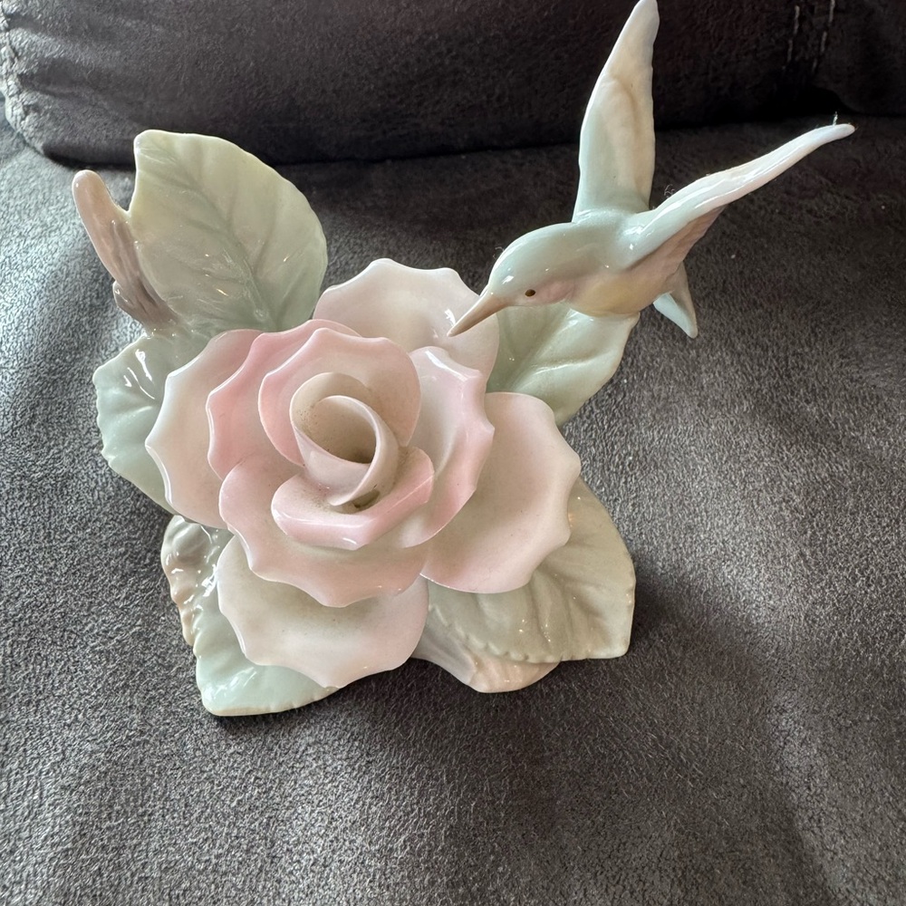 Vintage Enesco Porcelain Hummingbird and Rose Figurine